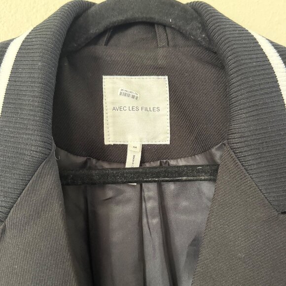 Avec Les Filles Black Jacket With Faux Leather Sleeves Varsity Blazer Sz M - Picture 5 of 10